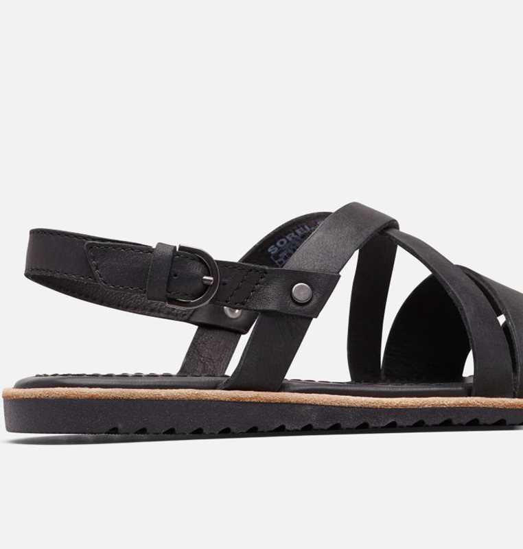 Womens Sandals Black - Sorel Ella™ Criss Cross Flat - 694310-GMB